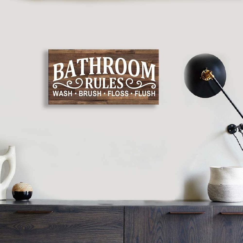 Rustic Bathroom Rules Prints Signs Framed Canvas Wall Art Decor 6*12 inch pine wood