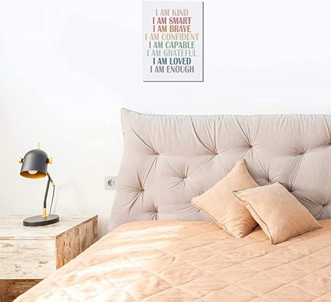 Inspirational Quote I Am Kind I Am Smart I Am Brave Affirmations Canvas Wall Art Prints Decor for Home Bedroom Office Nursery