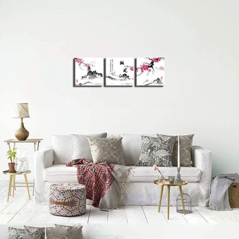 Traditional Chinese Painting of Peach Blossom wall art painting framed for living room home decor