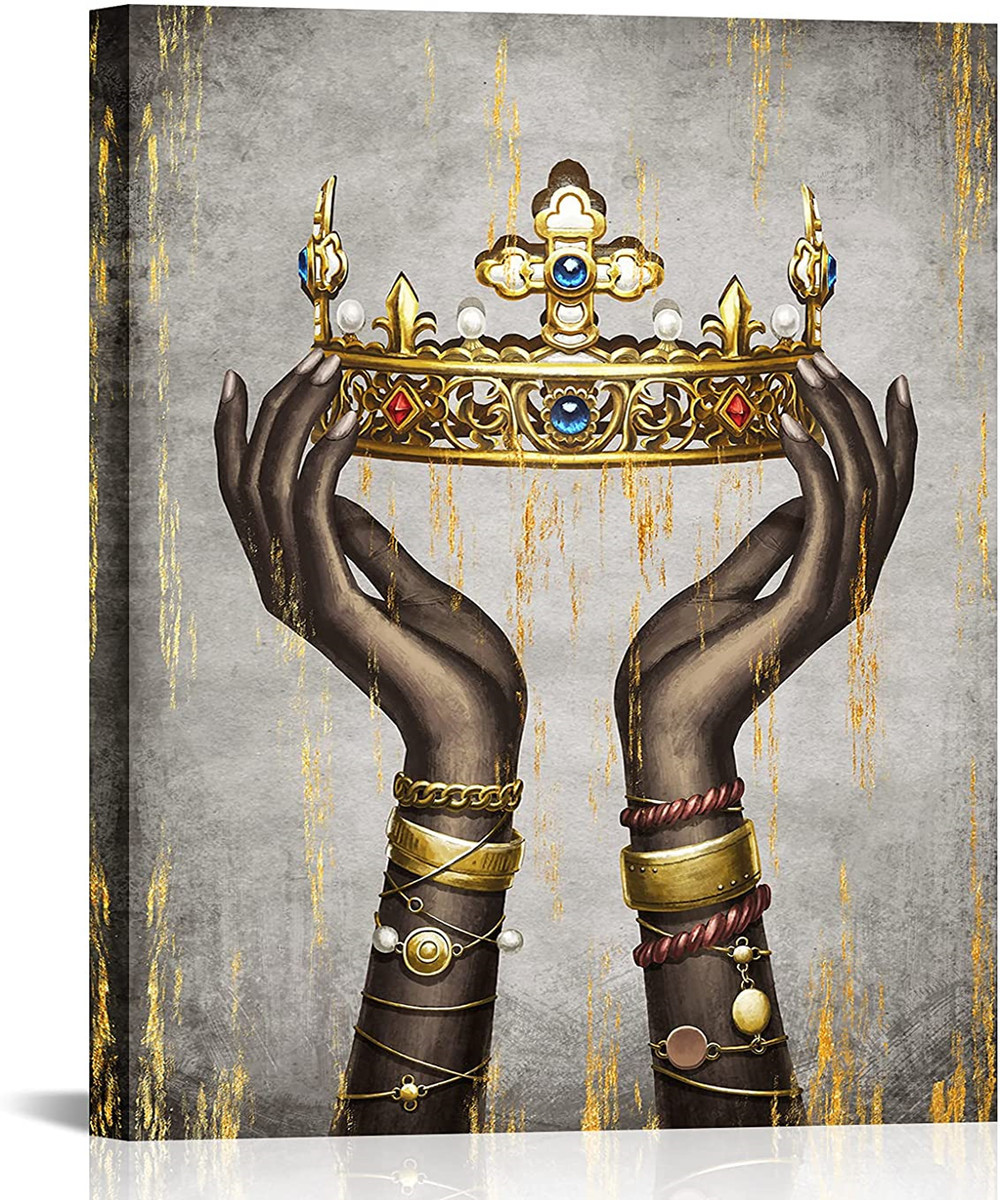 Woman Hands Hold Up Queen Crown Picture Canvas Wall Art Hands Fashion Painting Prints Artwork for Living Room decor