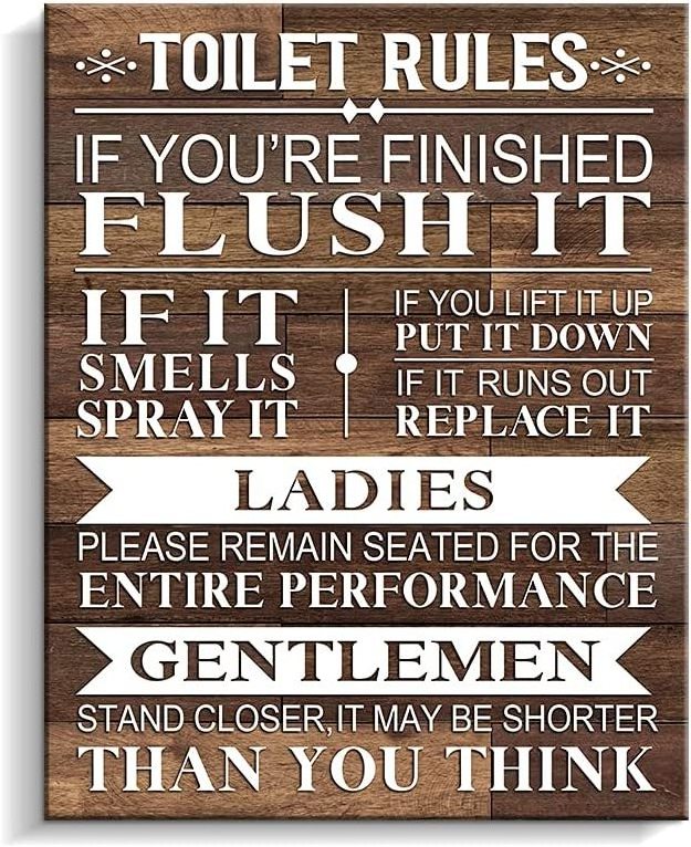 Wall art paintings High quality Bathroom Canvas Wall Art Rustic Funny Toilet Rules Prints Signs Framed Wood Background Bath Room