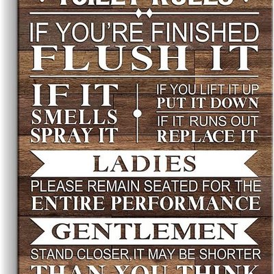 Wall art paintings High quality Bathroom Canvas Wall Art Rustic Funny Toilet Rules Prints Signs Framed Wood Background Bath Room