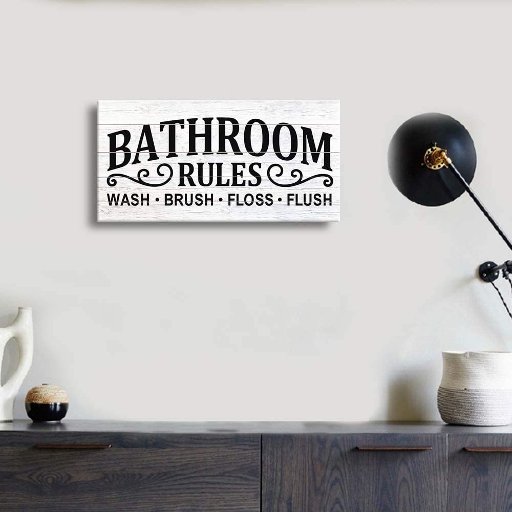 Rustic Bathroom Rules Prints Signs Framed Canvas Wall Art Decor 6*12 inch pine wood