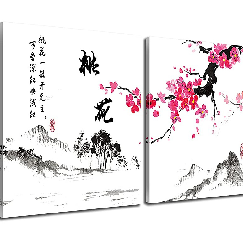 Traditional Chinese Painting of Peach Blossom wall art painting framed for living room home decor