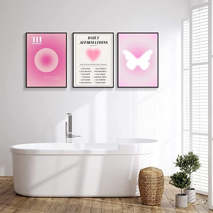 Framed Art Gradient Aura Angel Numbers Aesthetic Posters 3 Panels Spiritual Affirmation Canvas Wall Art