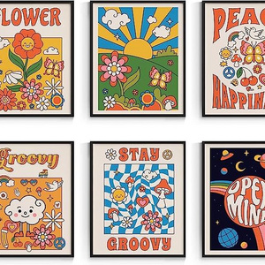 70s Vintage Wall Art Poster, Hippie Flower Art Prints for Girls Dorm Wall Decor Unframed