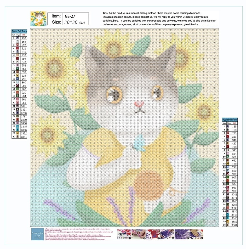 30*30cm 5D Diamond Painting Kits yellow cat with sunflower for Adults and kids Full Drill Paintings for home wall decoration