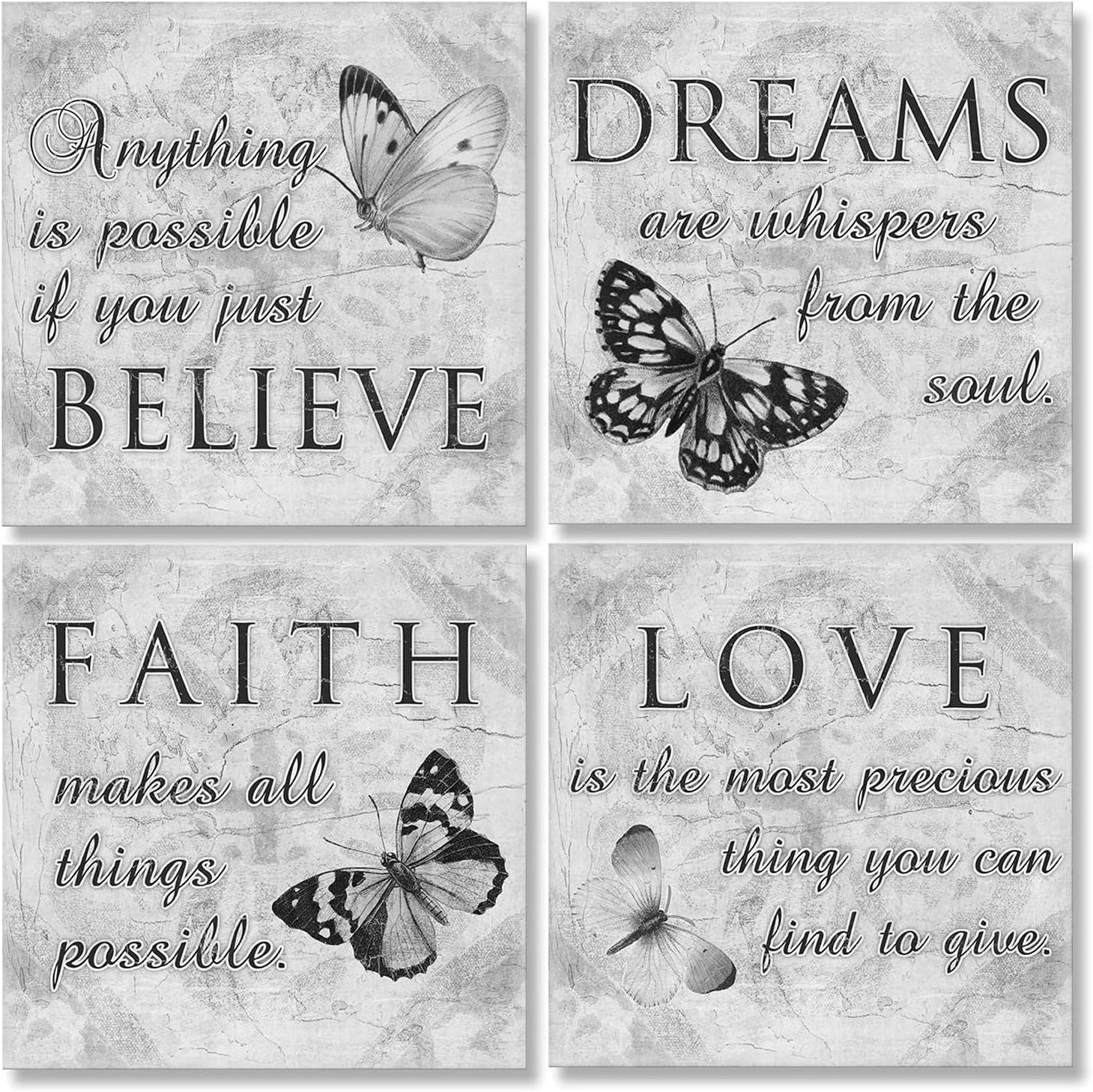 Faith Love Dreams Believe Calligraphy Canvas Wall Decor - Motivational Posters for Home Office Decor