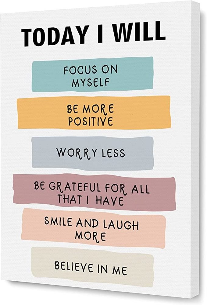 Framed Canvas Wall Art, Inspirational Wall Art Decor Self Care Positive Quotes Wall Decor