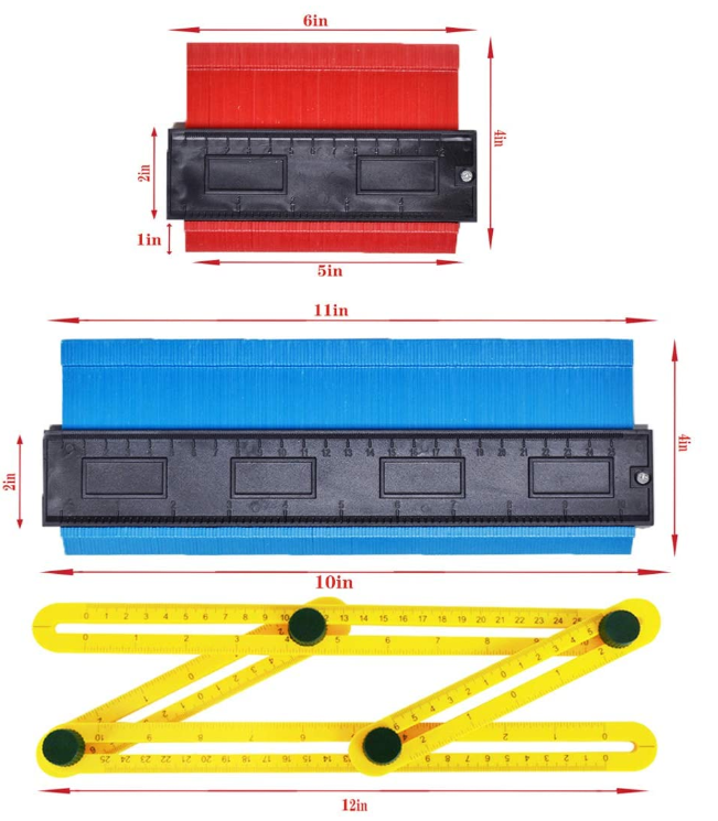 3 pcs 10inch+5inch+Angel Ruler Contour Gauge Profile Tool Plastic Duplicator Measuring Contour Gauge