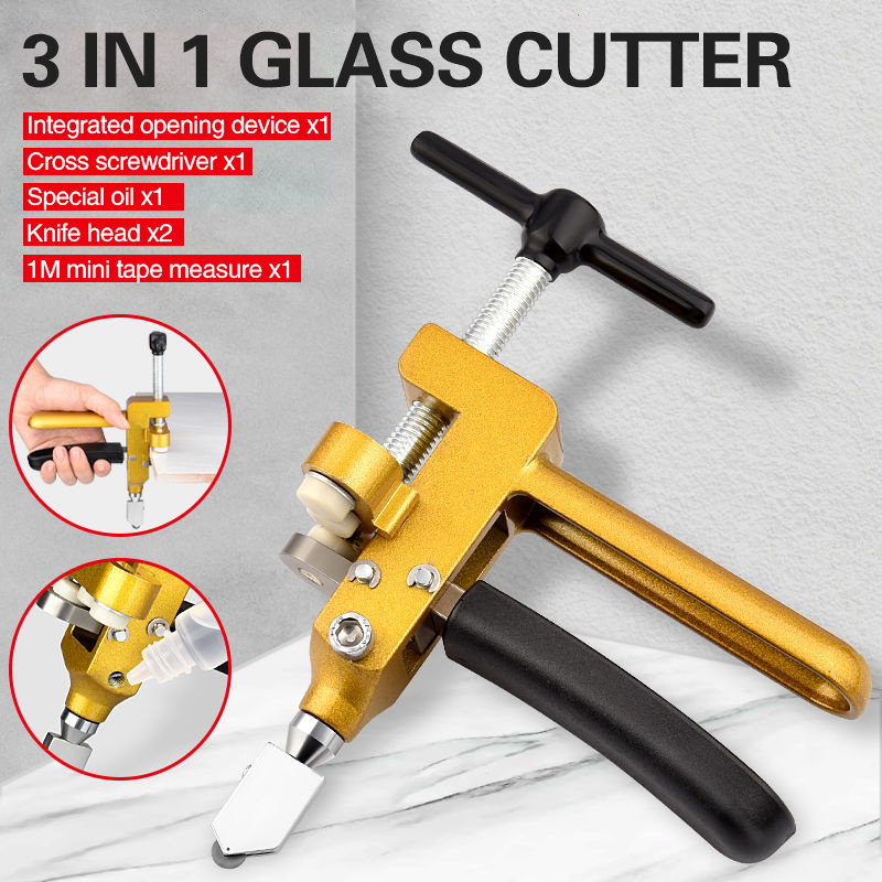 6MM Mirror Glass Cutter Hand Tool Manual Tile Cutter 3 in 1 Glass Cutting Tool with Glass Breaking Pliers