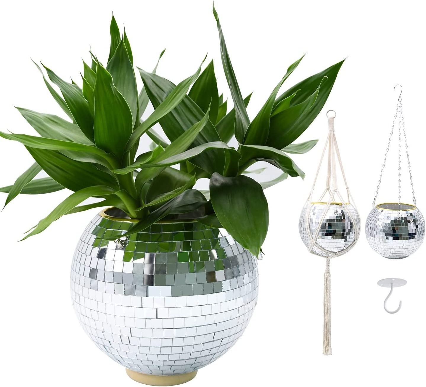 Wholesale Window Decor Hanging Disco Ball Planter Basket Sun Catcher Disco Ball Plant Hanger with Base flower pots