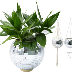 Wholesale Window Decor Hanging Disco Ball Planter Basket Sun Catcher Disco Ball Plant Hanger with Base flower pots