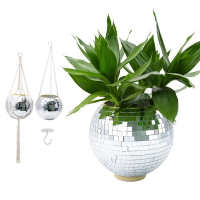 Disco Ball Planter 8" Planter Silver/Rose Gold Planter Disco Ball Plant Hanger with Hanging Rope Hanging Chain