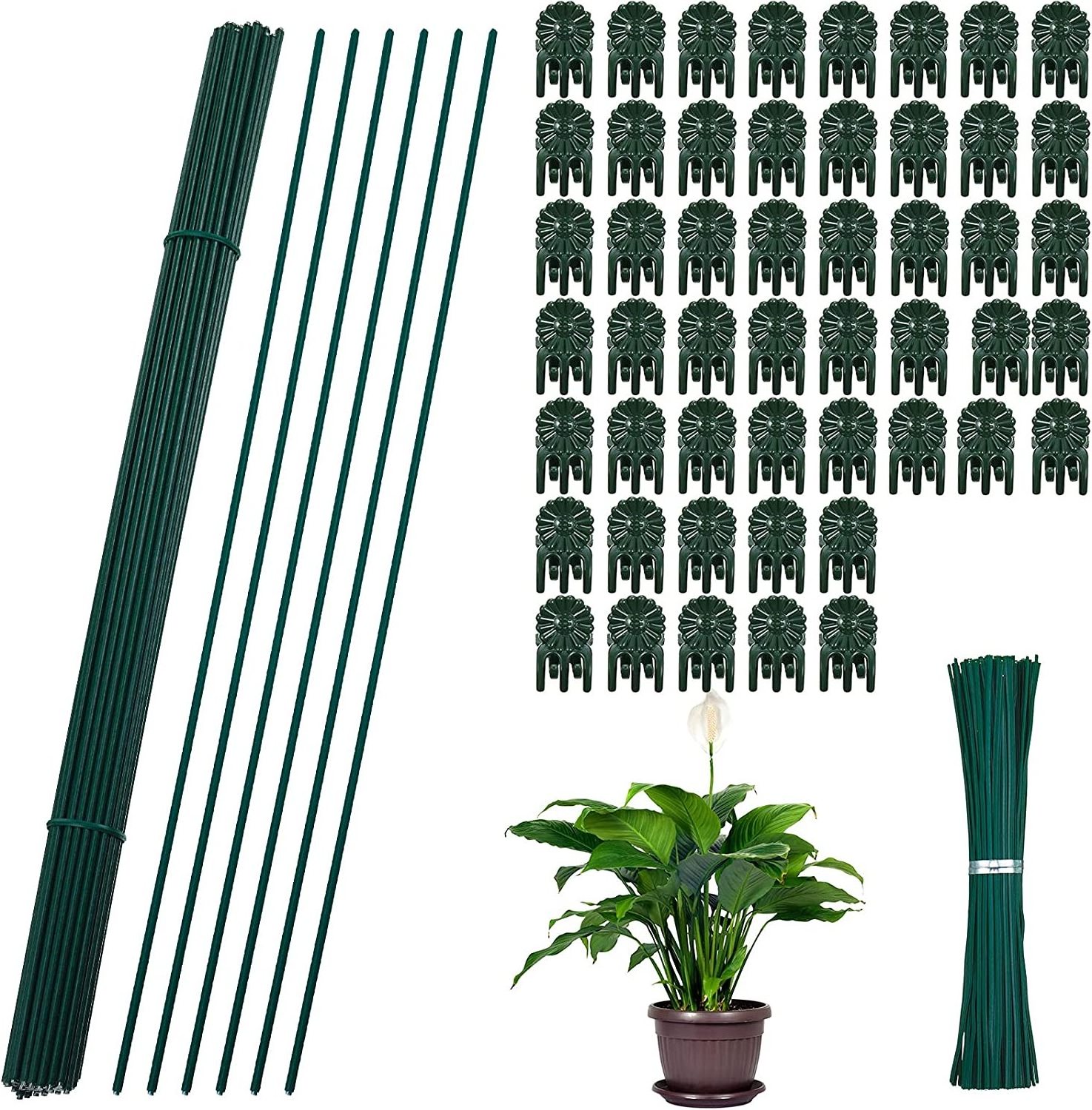 50 Pieces Plastic Coated Iron Wire 15.9 Inch Single Stem Plant Support Stakes 50 Pieces Gardening Clip Vine Fixing Clip