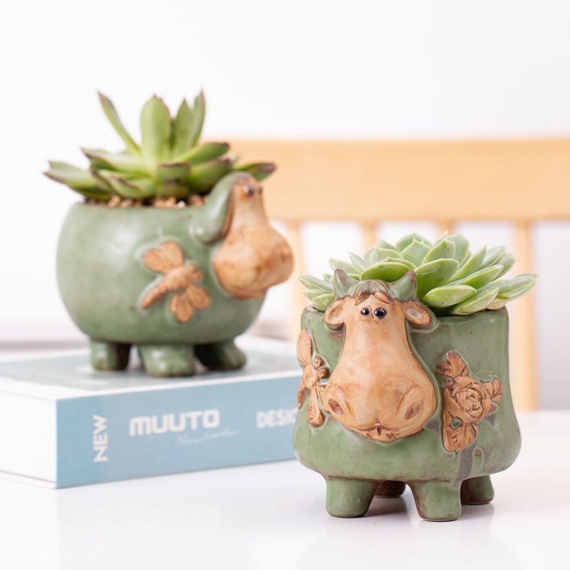 nordic cartoon Cute animal Home Garden Mini elephant Bonsai ceramic Cactus succulent planter pot Flower pots