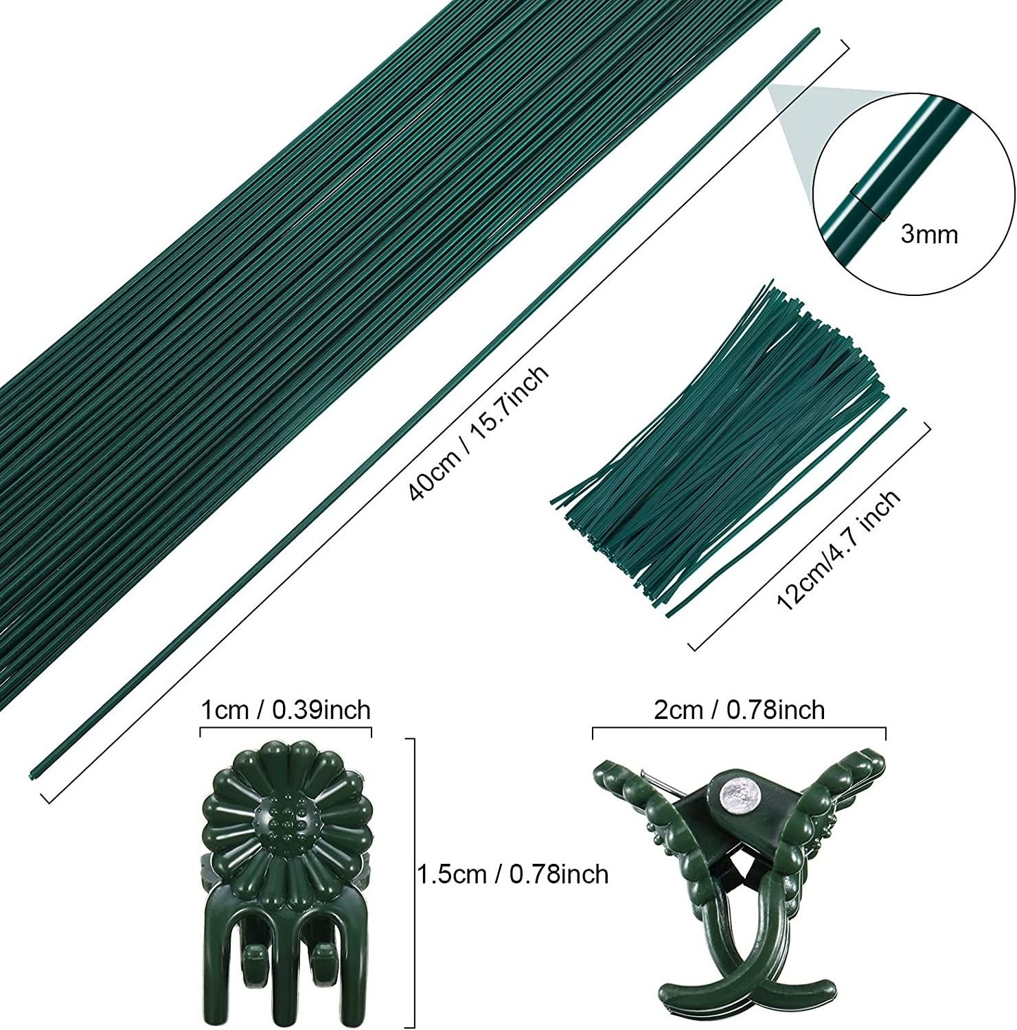 50 Pieces Plastic Coated Iron Wire 15.9 Inch Single Stem Plant Support Stakes 50 Pieces Gardening Clip Vine Fixing Clip