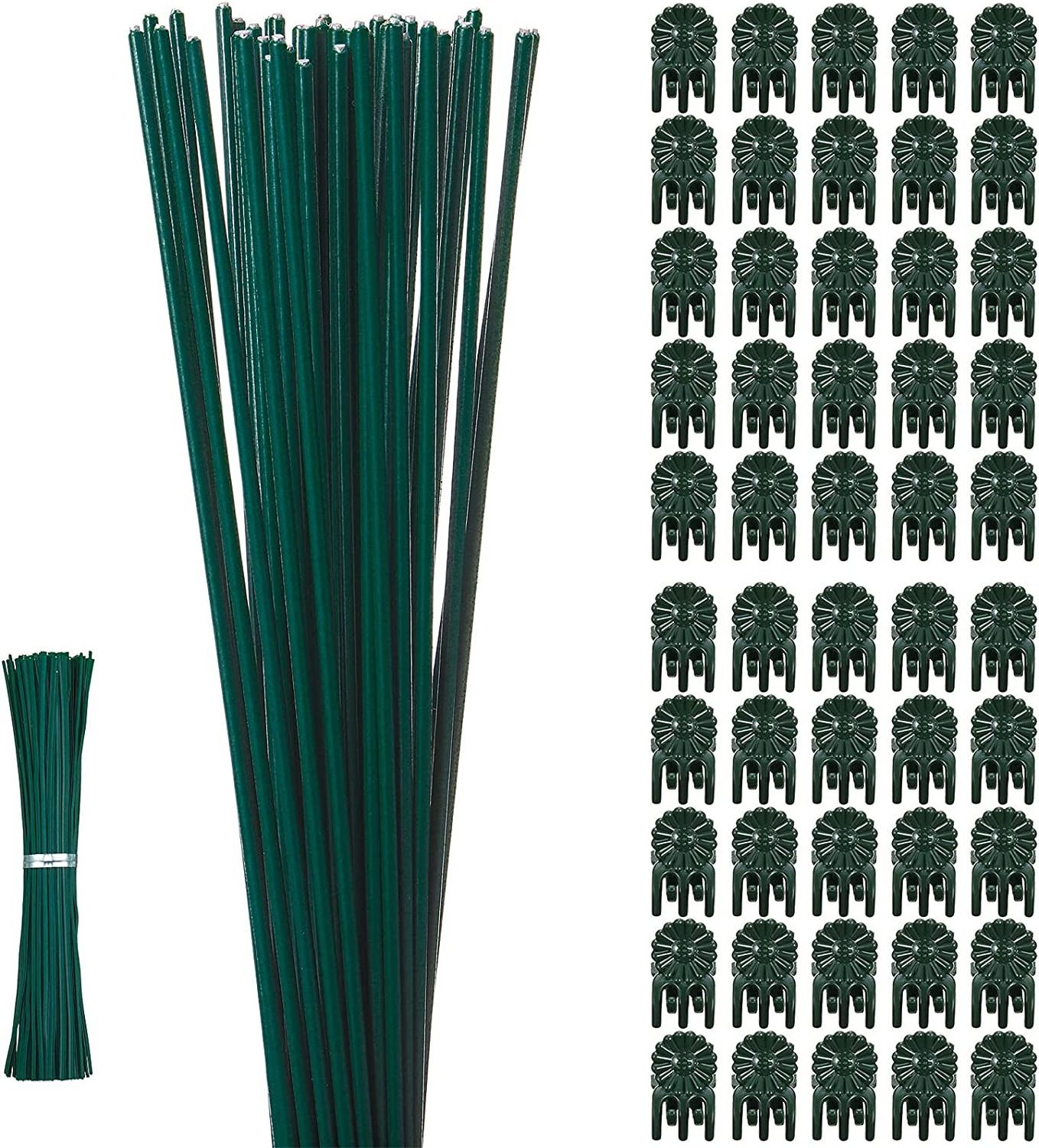 50 Pieces Plastic Coated Iron Wire 15.9 Inch Single Stem Plant Support Stakes 50 Pieces Gardening Clip Vine Fixing Clip