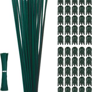 50 Pieces Plastic Coated Iron Wire 15.9 Inch Single Stem Plant Support Stakes 50 Pieces Gardening Clip Vine Fixing Clip