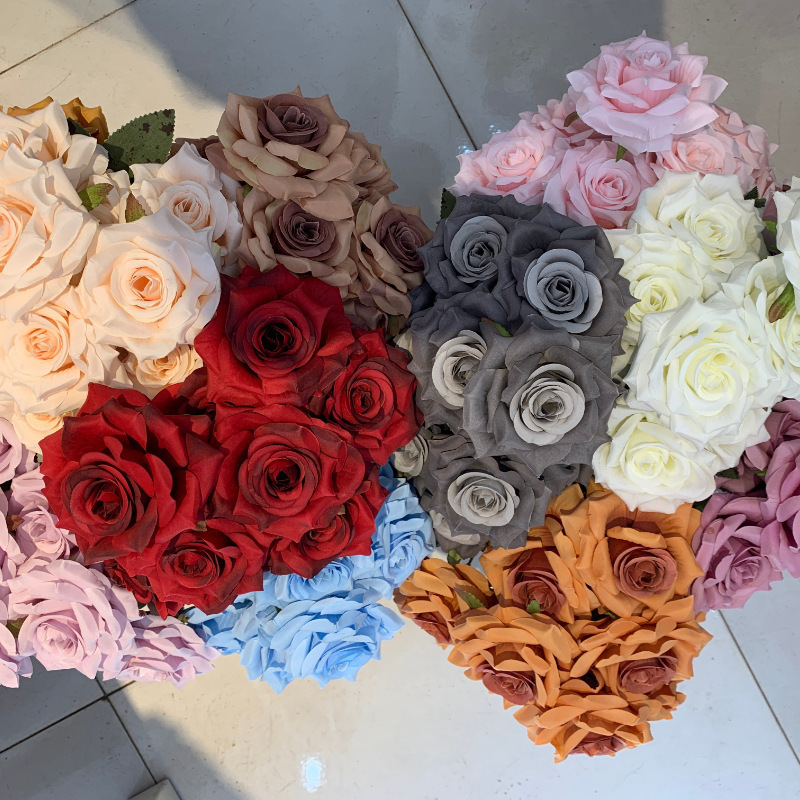 Novel Design Autumn Dusty Rust Blue Silk Rose Artificial Flowers Bouquet For Wedding Home Decoration artificial flower