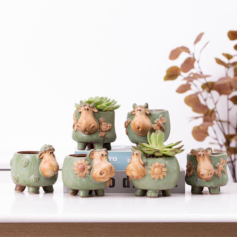 nordic cartoon Cute animal Home Garden Mini elephant Bonsai ceramic Cactus succulent planter pot Flower pots