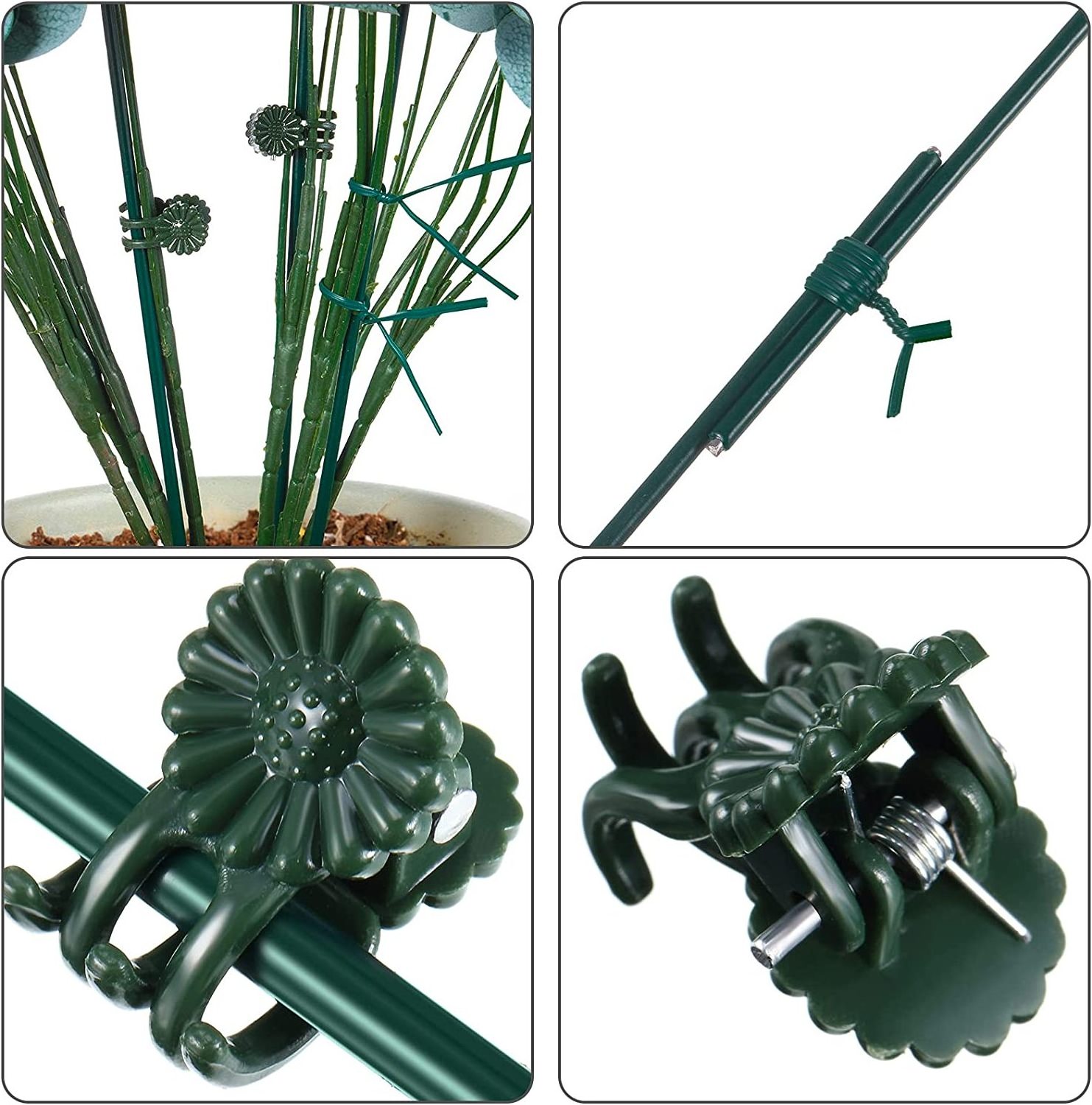 50 Pieces Plastic Coated Iron Wire 15.9 Inch Single Stem Plant Support Stakes 50 Pieces Gardening Clip Vine Fixing Clip