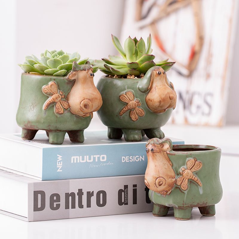 nordic cartoon Cute animal Home Garden Mini elephant Bonsai ceramic Cactus succulent planter pot Flower pots