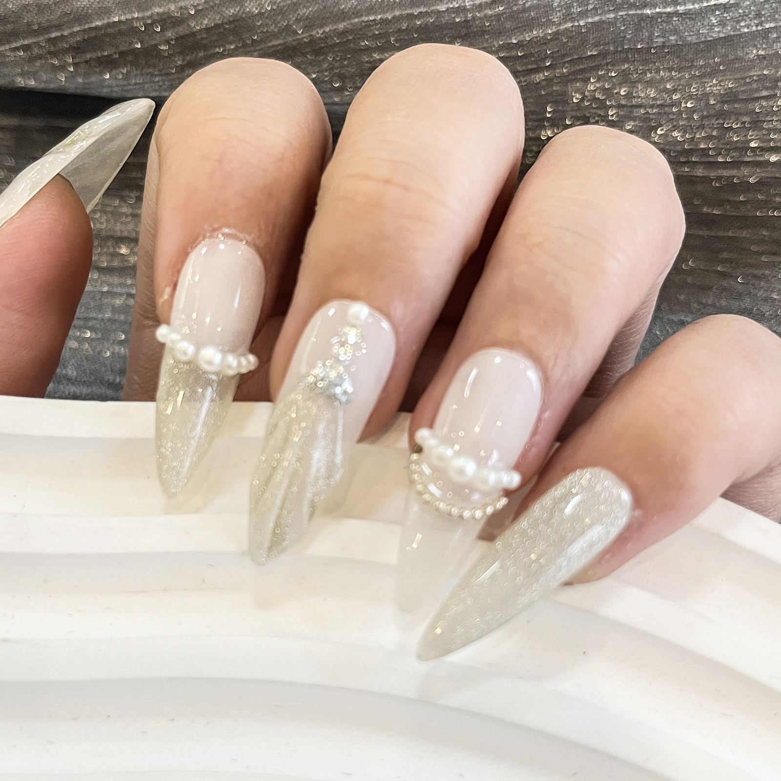 Gently Summer Shell Season False Nails Long 3D luxury Stiletto White Full Cover Wear Nail High Quality Press On Nails