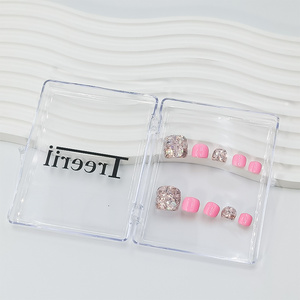 Pink Glittery Handmade Press on Toe Nails Square Shape Pink with Pink Sequins Gel Designs wearable nail patches