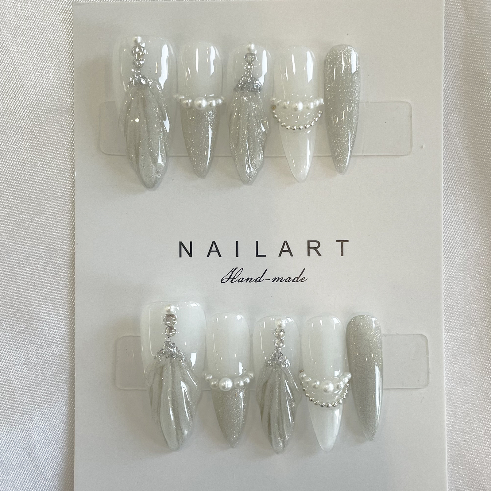 Gently Summer Shell Season False Nails Long 3D luxury Stiletto White Full Cover Wear Nail High Quality Press On Nails