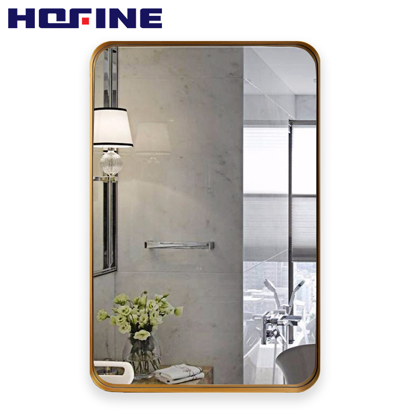 HOFINE Factory Price High Quality Simple Bathroom Gold Aluminum Square Wall Sticker Make Up Mirror