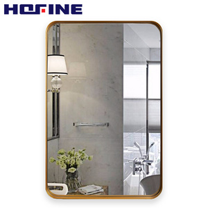 HOFINE Factory Price High Quality Simple Bathroom Gold Aluminum Square Wall Sticker Make Up Mirror