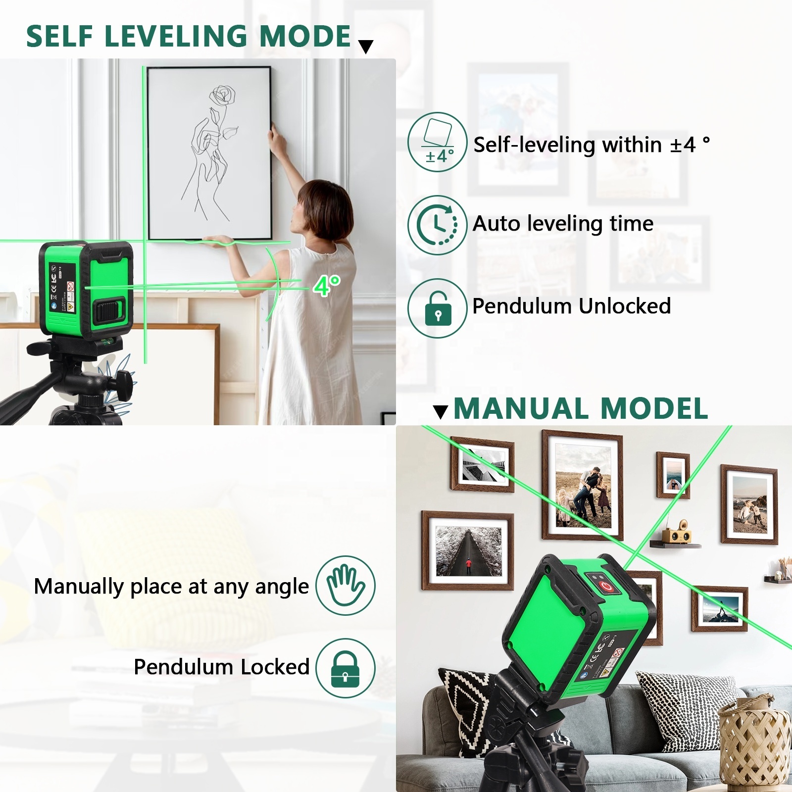 Green Beams Automatic Self-leveling Precision Laser Level For Construction Cross Line Laser Level