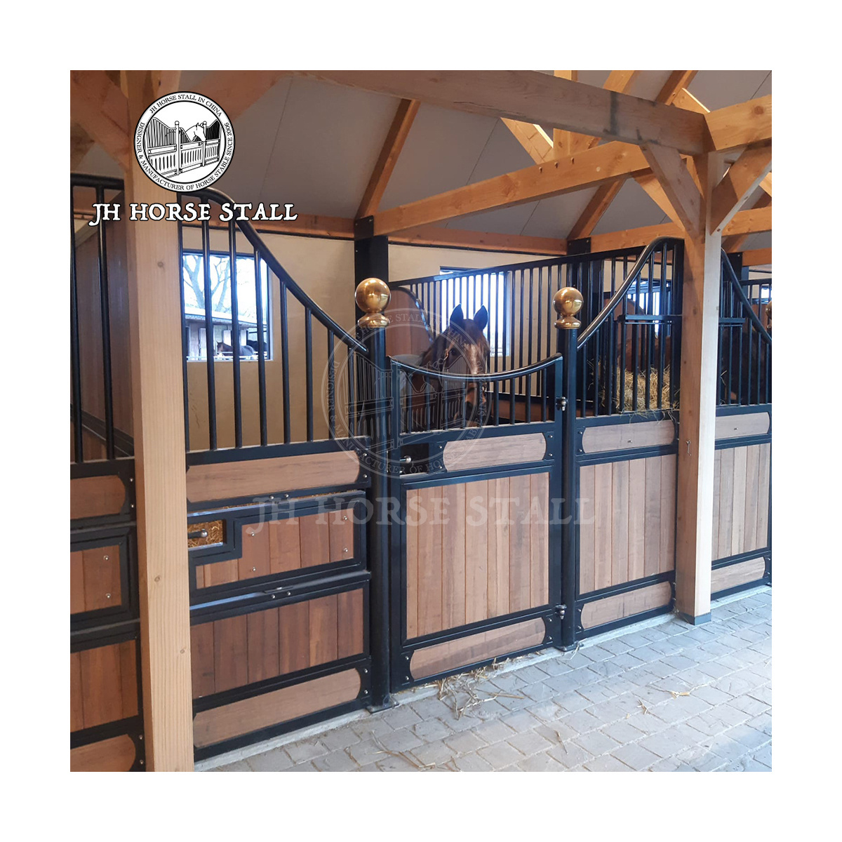 JH E02 12ft Steel Frame Hot Dip Powder Coated Model Horse Stall Panels Box Horse Barn Stable Kits