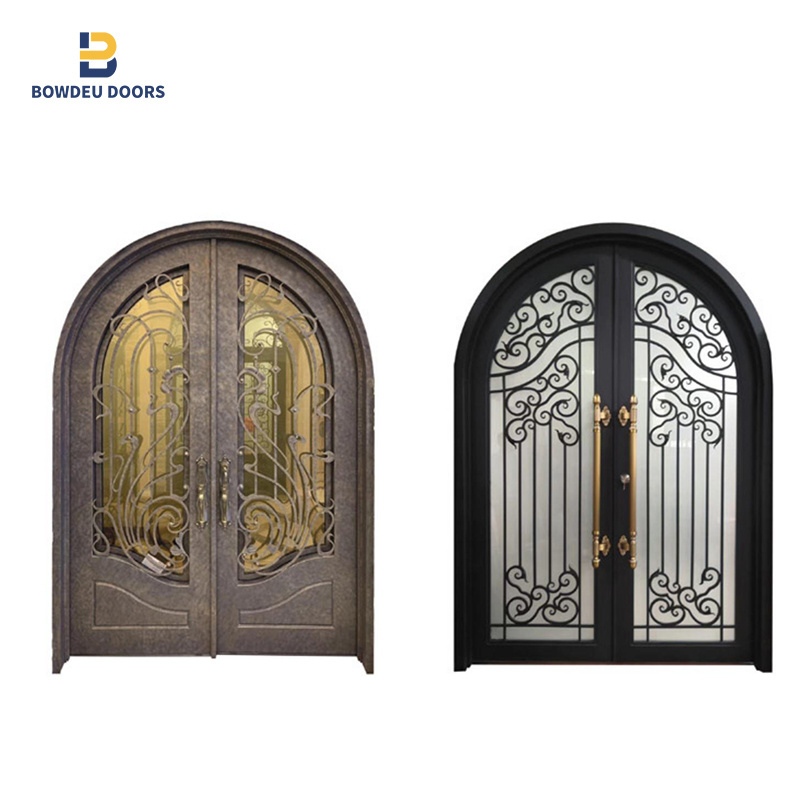 2024 high quality Arch Top Safety wrought iron door metal french entrance security steel Modern Simple Single Double Window door