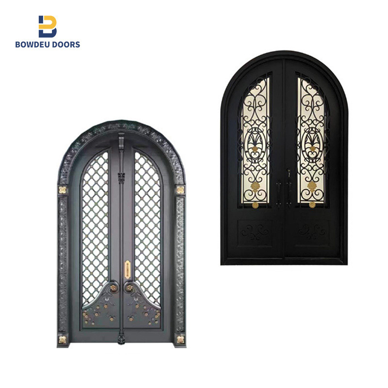 2024 high quality Arch Top Safety wrought iron door metal french entrance security steel Modern Simple Single Double Window door