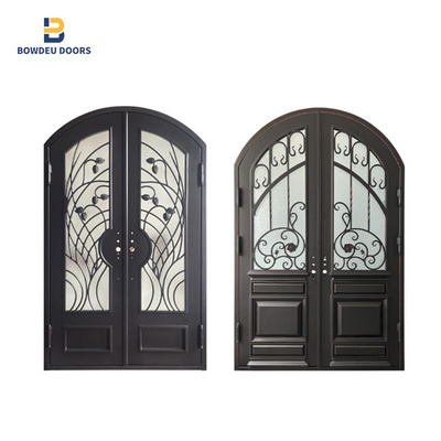 2024 high quality Arch Top Safety wrought iron door metal french entrance security steel Modern Simple Single Double Window door