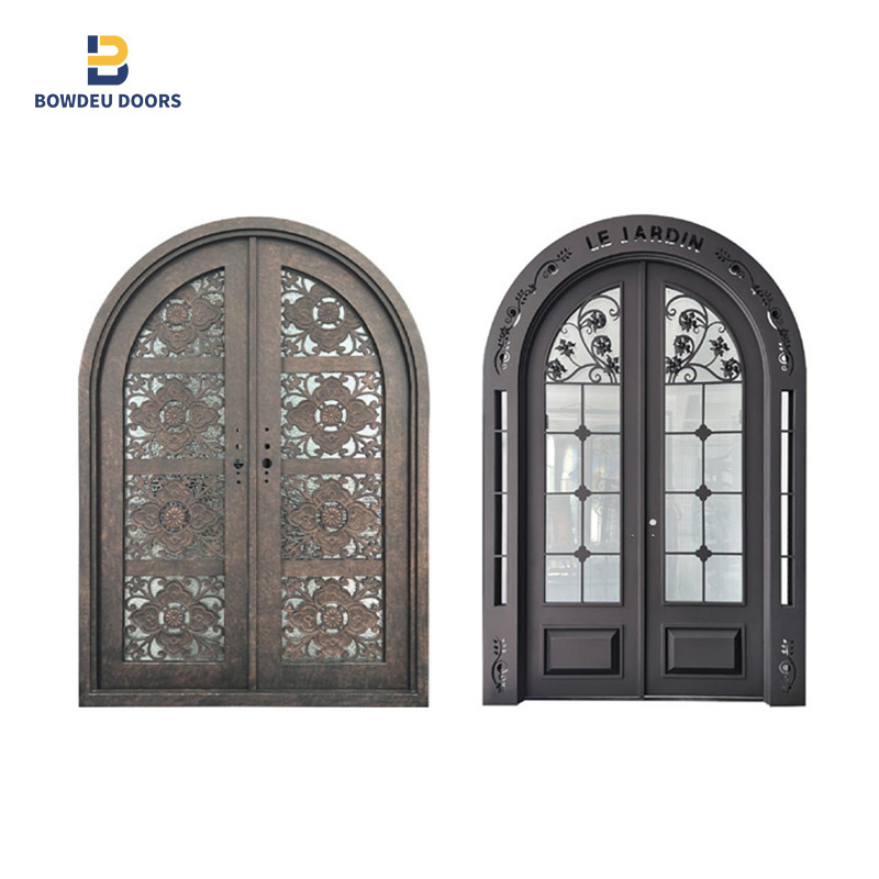 2024 high quality Arch Top Safety wrought iron door metal french entrance security steel Modern Simple Single Double Window door