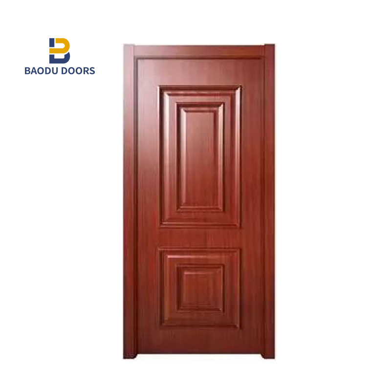 Solid wooden front door for house with european door handle and wooden entry doors Puerta de madera maciza