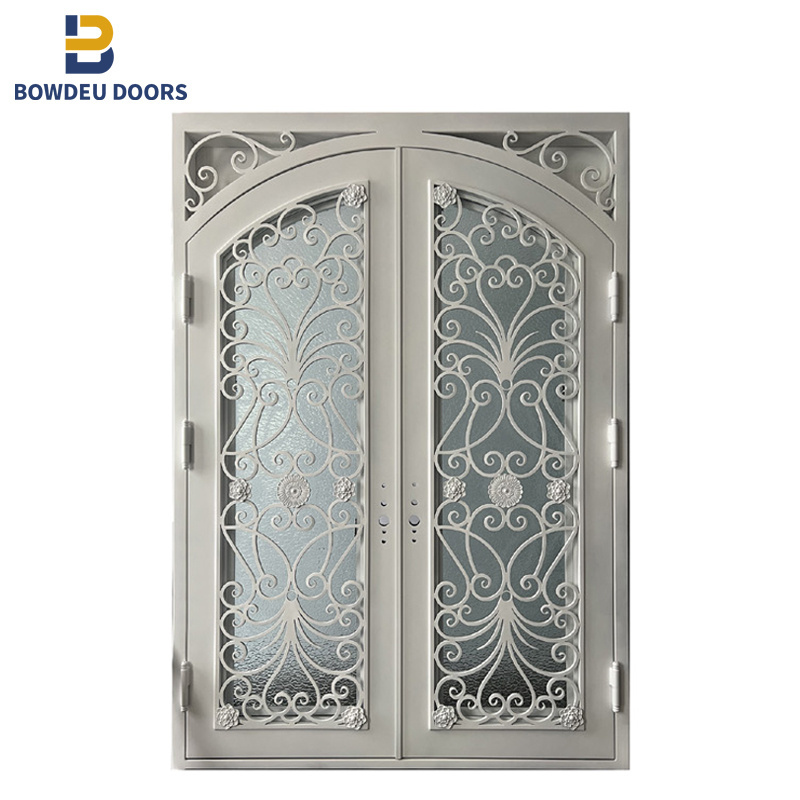 Bowdeu Factory arched wrought iron doors double exterior front security metal doors price