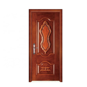 Solid wooden front door for house with european door handle and wooden entry doors Puerta de madera maciza