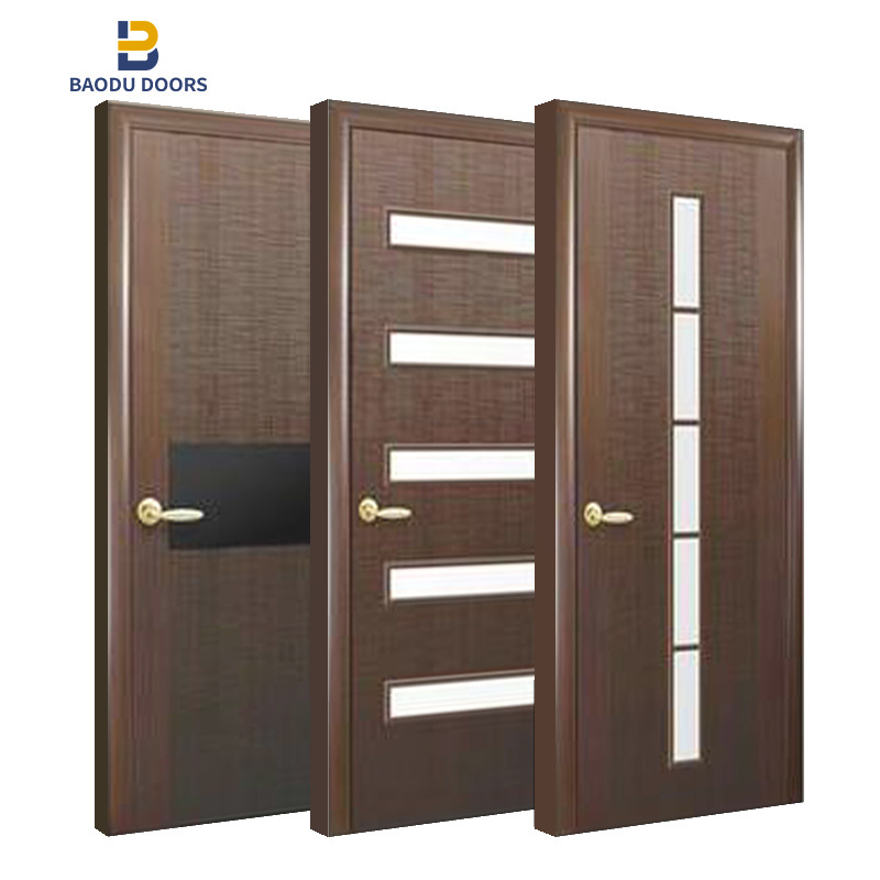 Bowdue simple teak solid wood door prehung walnut front main doors for houses carving designs