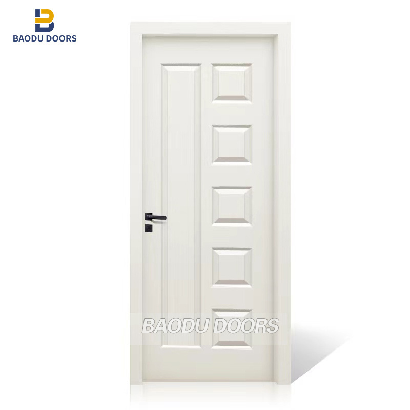 White Interior Wooden Moulded Door hdf Moulded Veneer Door  for Apartment