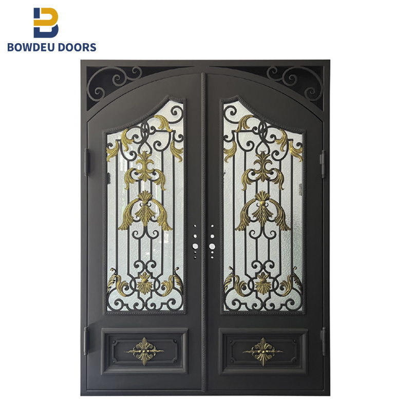 Bowdeu Factory arched wrought iron doors double exterior front security metal doors price