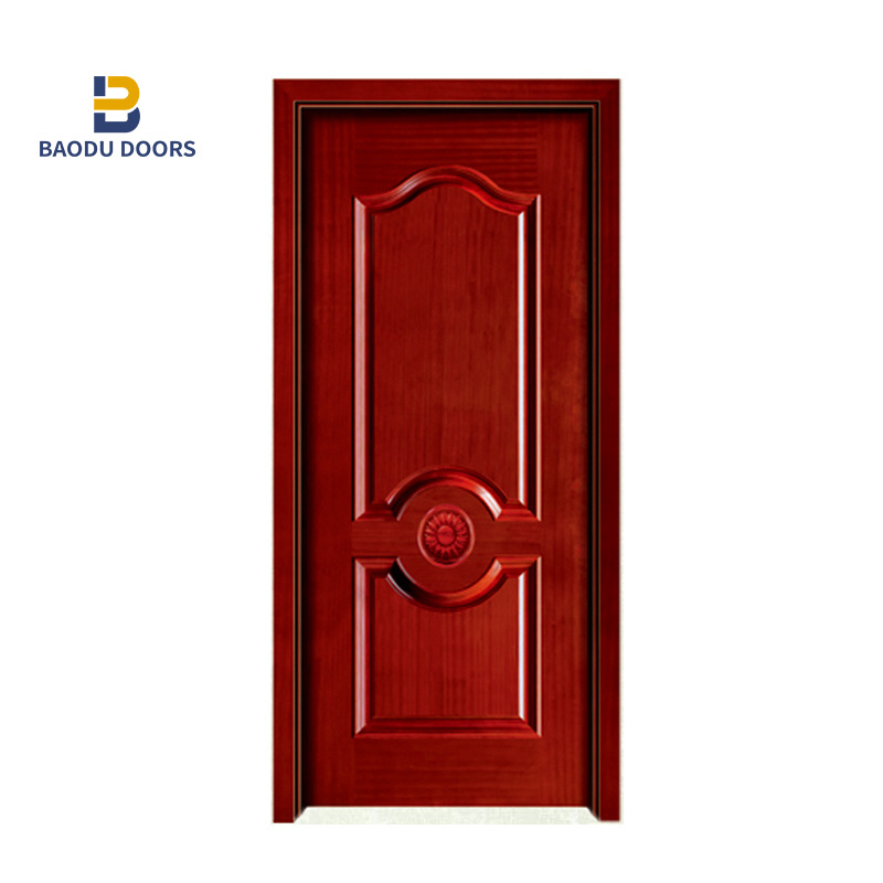 Solid wooden front door for house with european door handle and wooden entry doors Puerta de madera maciza