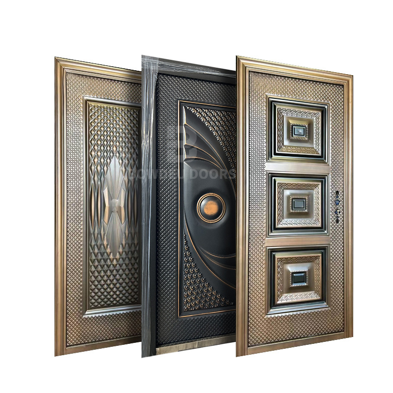 Europe double security steel entrance entry exterior metal door french double glazed commercial door