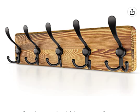 Wooden Coat Rack with 5 Metal Hanging Hooks 17 Inch  High Quality Solid Pine Wood