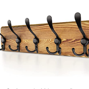 Wooden Coat Rack with 5 Metal Hanging Hooks 17 Inch  High Quality Solid Pine Wood