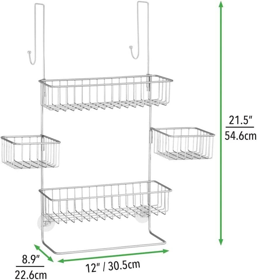 Shower Caddy Hanging Shelf Rack Storage Organizer 4 Baskets, 2 Hooks for Bathroom, Dorm - Holds Shampoo, Conditioner