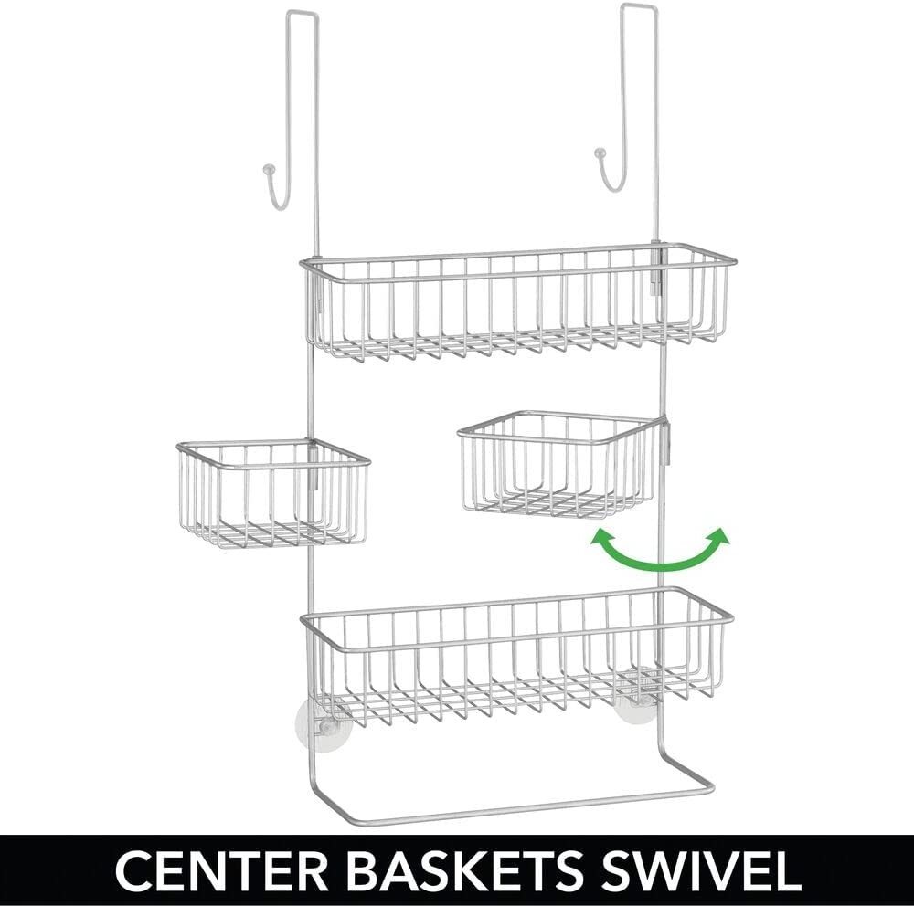 Shower Caddy Hanging Shelf Rack Storage Organizer 4 Baskets, 2 Hooks for Bathroom, Dorm - Holds Shampoo, Conditioner